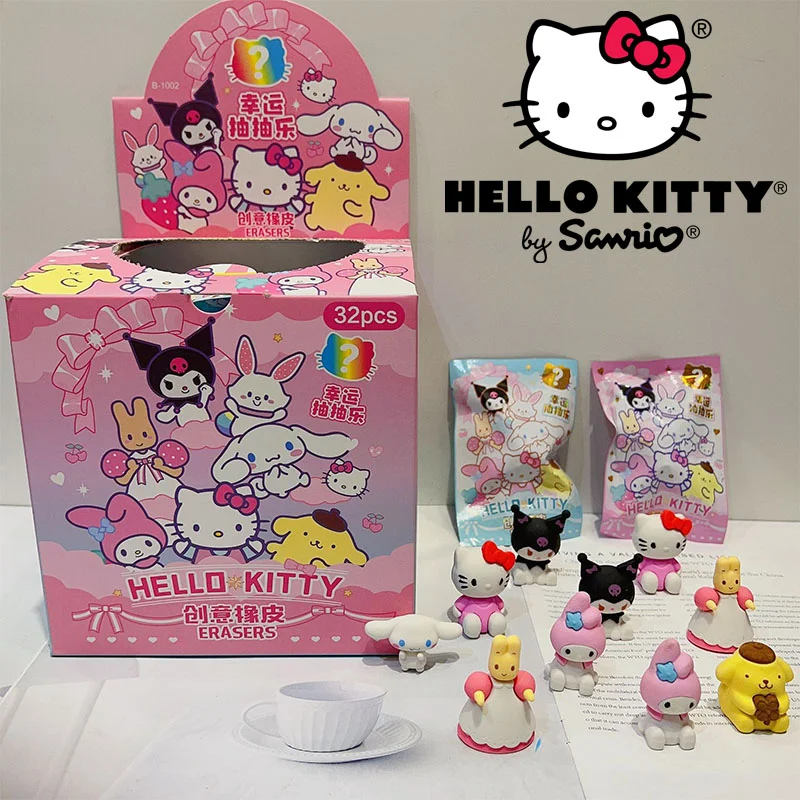 

32Pcs/set Sanrio Hello Kitty Kuromi Cinnamoroll Pencil Eraser Action Figure Anime Kawaii Articles Stationery Student Girls Gifts