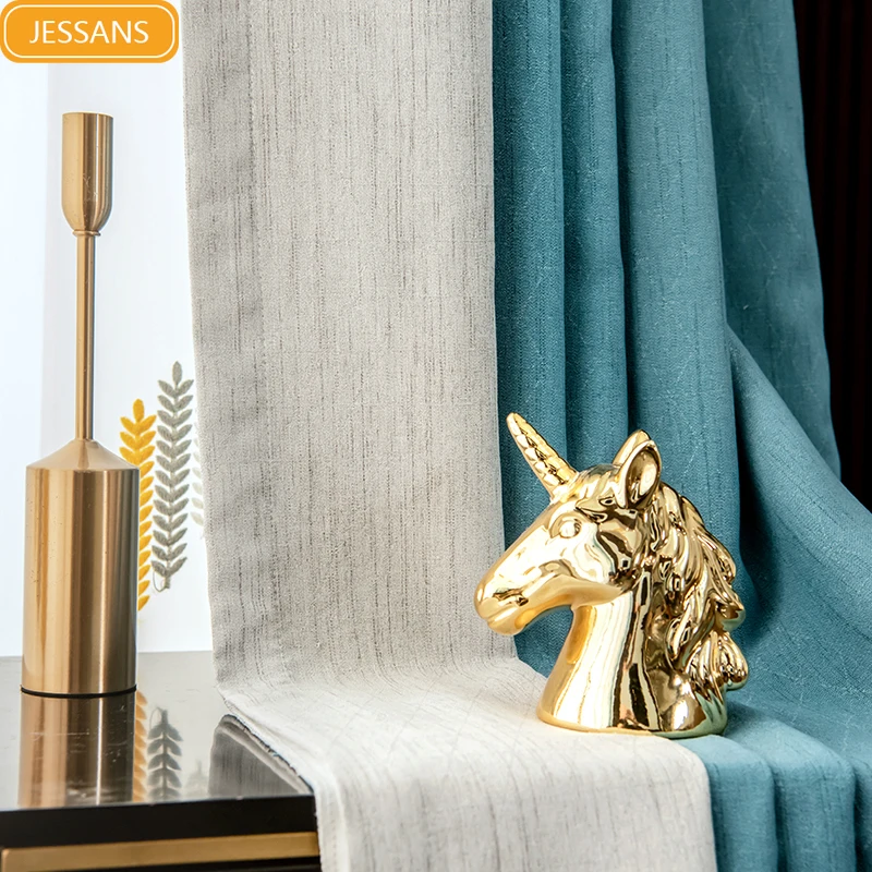 

Japanese-style stereotyped curtains shading 2022 new bedroom living room simple light luxury cotton linen jacquard high-end