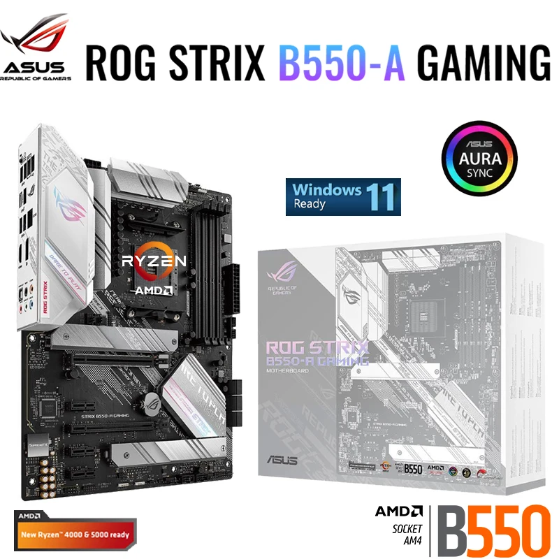 

ASUS ROG STRIX B550-A GAMING AM4 Motherboard AMD Ryzen 3rd DDR4 128GB PCI-E 4.0 M.2 B550 Placa-mãe AM4 ATX Desktop Mainboard New