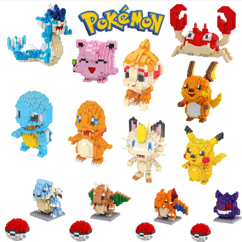 

52 New Styles Small Building Pokemon Blocks Small Cartoon Picachu Bulbasaur Animal Model Education Game Graphics Pokemon Toys