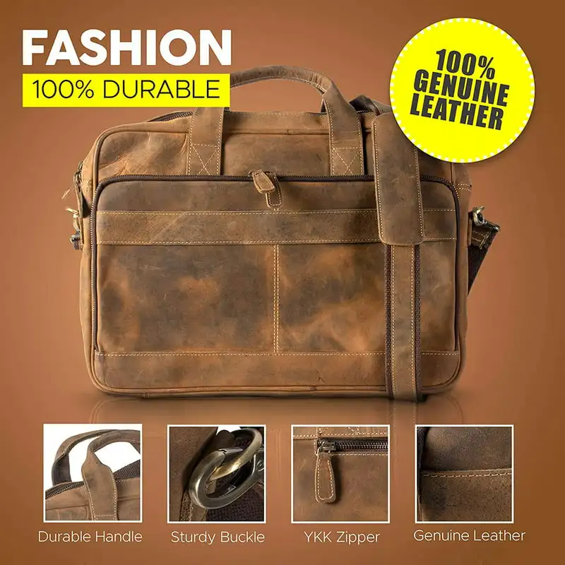 Authentic Distressed 18 Inch Tan Laptop/Messenger Bags for Men and Women; Office, School, College - Get the Best Results with Ou