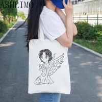 womens handbag angel girl shoulder bag canvas bags harajuku shopper bag casual summer large capacity eco friendly shopping bags