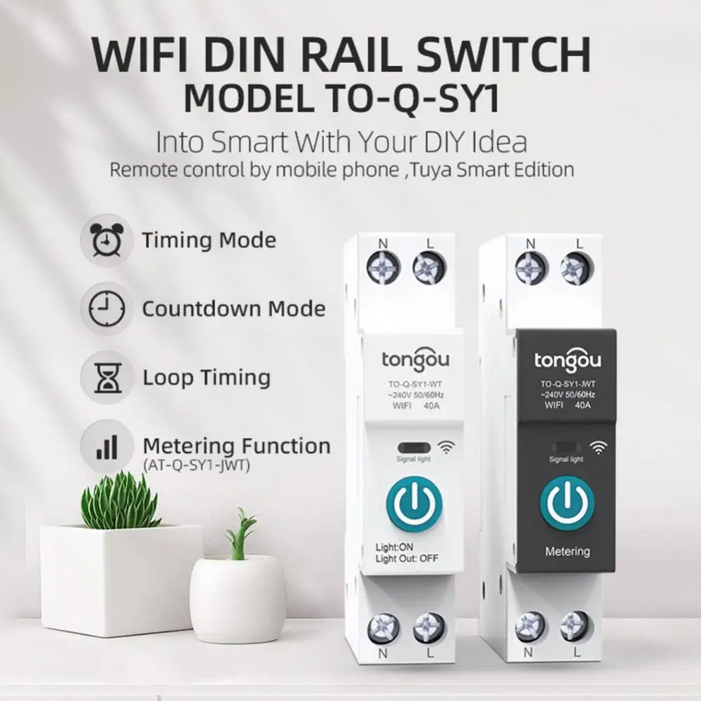 

CoRui Tuya Zigbee Circuit Breaker 1P 63A Din Rail For Smart Home Wireless Remote Control Switch By APP (With Metering ）