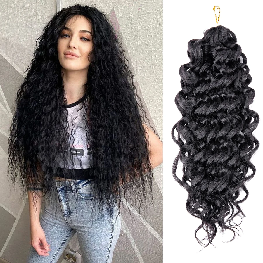 

18" Synthetic Ocean Wave Crochet Hair Afro Curly Boho Style Hair Extensions Hawaii Curl Braiding Hair For Women
