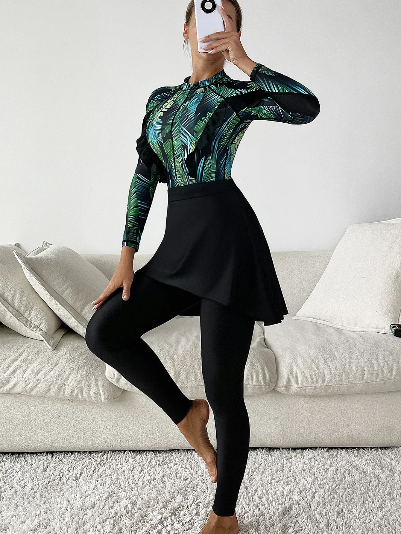 

Muslim burkini Swimwear Women Floral Print Zip Front Full Body Long Sleeves Sport Swimsuit Islamic Burkinis Wear Bathing Suit