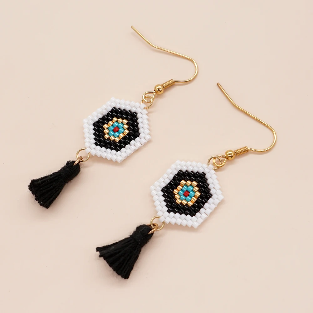 Go2Boho New Arrival Eyes of Evil Tassel Earring Bohemia Jewelry Miyuki Beads Handmade Hook Earrings Gifts For Women