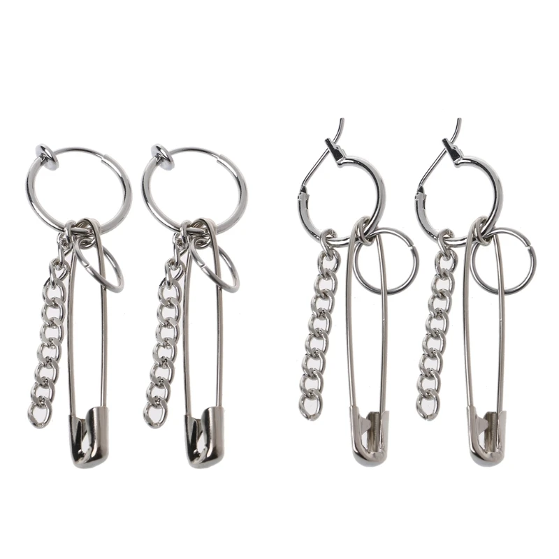 

Fashionable Women Safety Pins Shape Earrings Geometry Long Chain Tassel Earrings