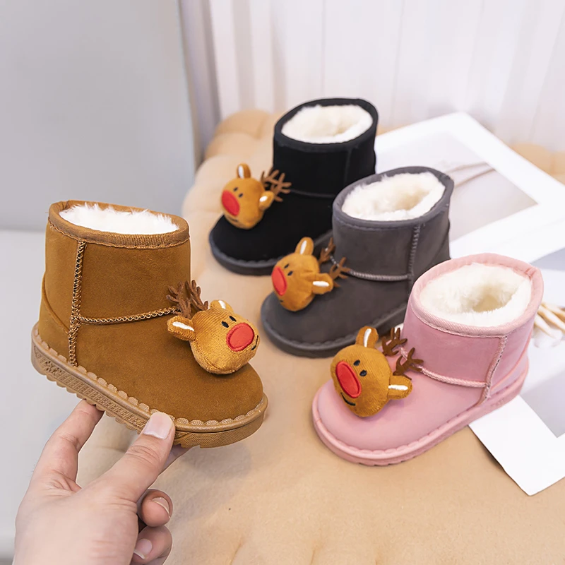 Детские зимние модные Нескользящие ботинки для снега 3D Рождественский олень