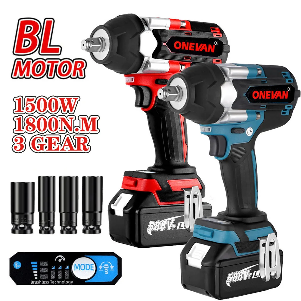 

Безщеточный электрический ударный гайковерт 1/2 нм дюйма с 4 головками, 2 аккумулятора, гайковерт для грузовиков, электроинструмент