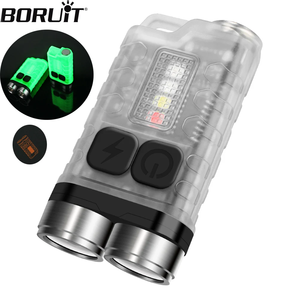 BORUIT V3 Mini Keychains Flashlight LED Work Light USB Rechargeable Portable Torch Used For Outdoor Adventure, Camping, Etc.