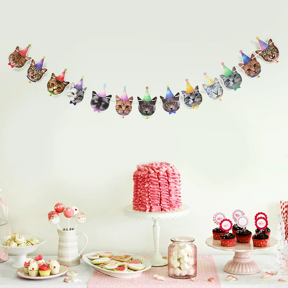 

Banner Birthday Hanging Party Garland Decor Decoration Animal Cat Happy Sign Woodland Pet Theme Bunting Decorations Flag Pets