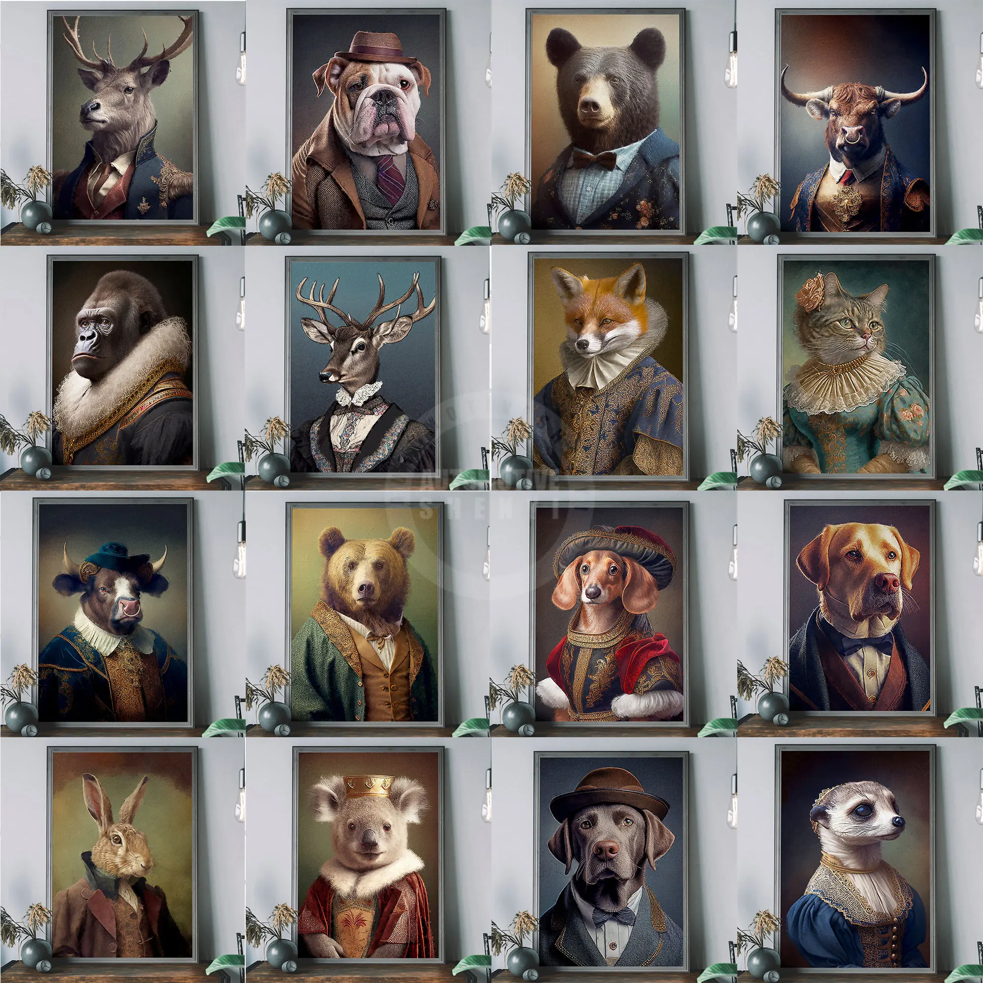 

Животное голова человеческого тела настенное искусство эпохи Возрождения животные холст живопись фотография домашний Декор картина для г...