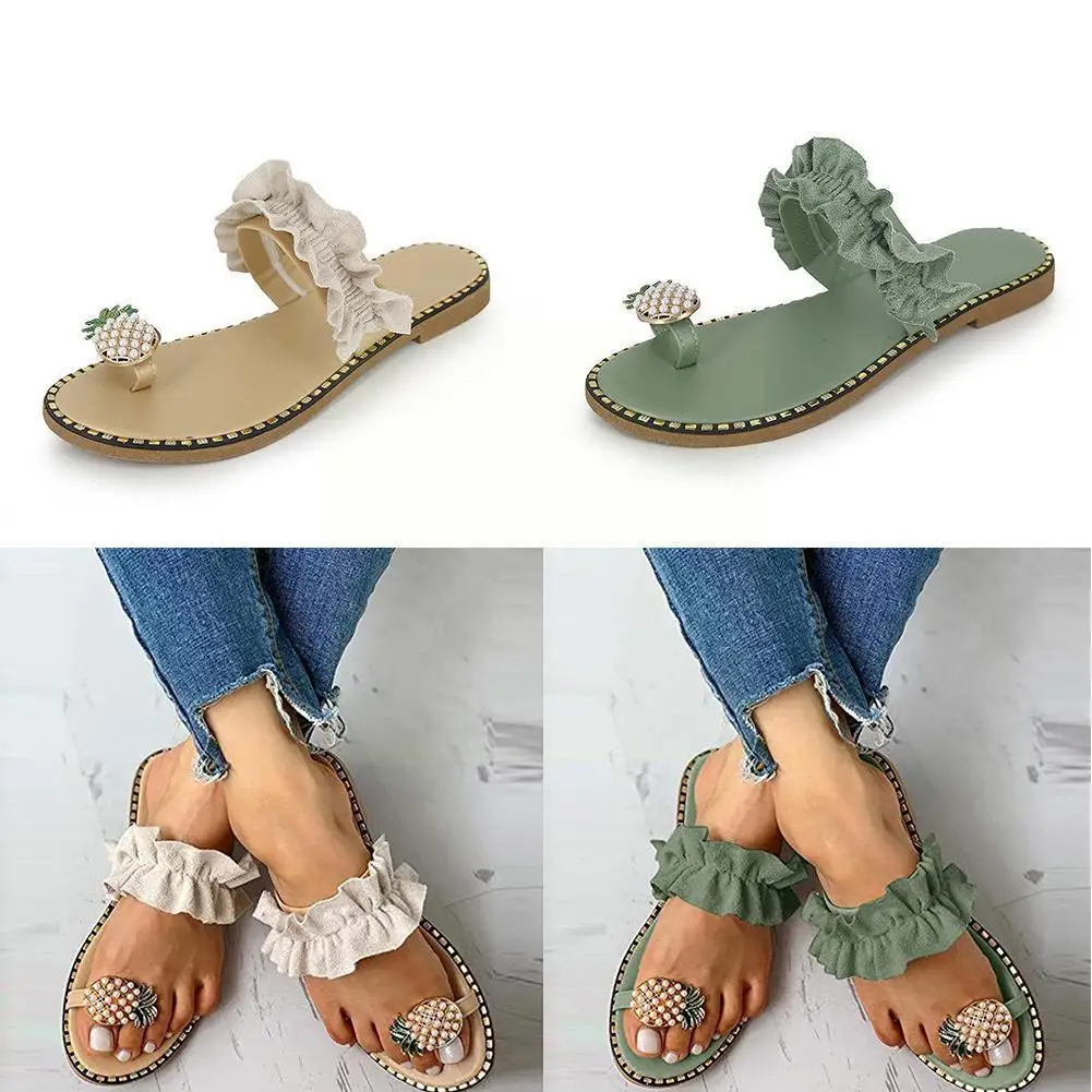 

Ladies Sandals And Slippers Large Size Flat Toe Summer Sandals Pineapple Decorative 43 Casual Outdoor Size Slippers Cute L1P1