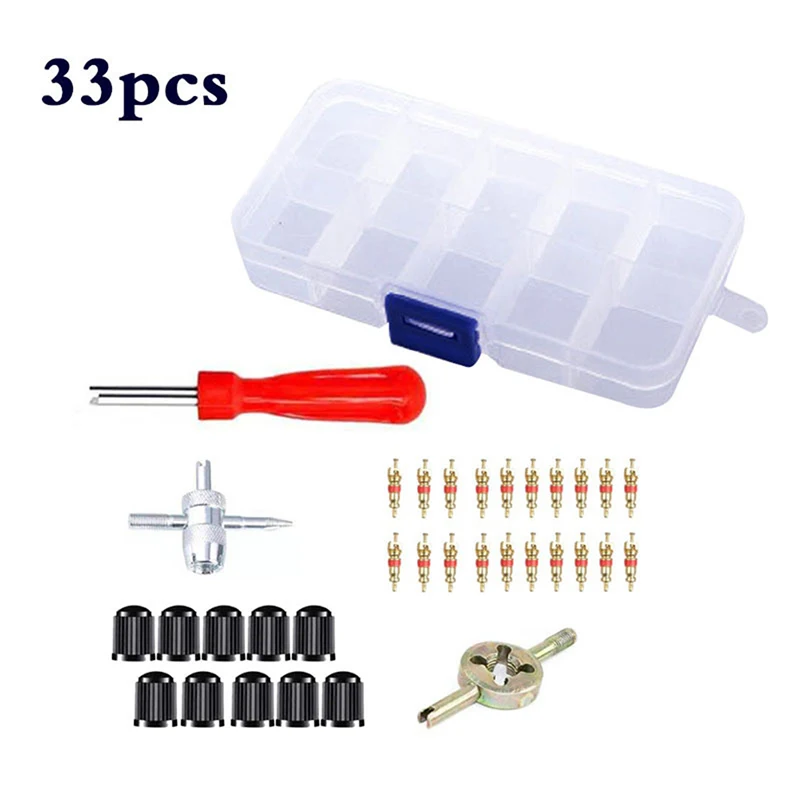 

30pcs Brass Valve Cores Valve Core Remover Multi-function 4 Way Tool for Car