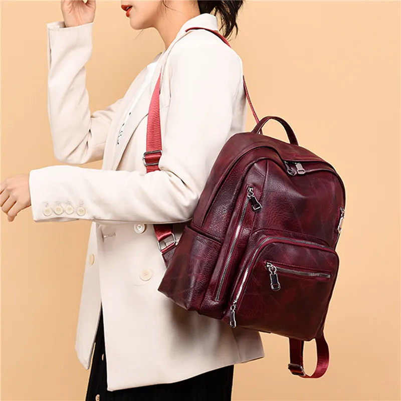

2023 New Bagpack Women PU Leather Backpack High Quality Female Double Shoulder Bag Casual Backpack Purse School Bag For Teenager