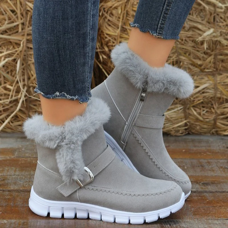 

Large size new wool snow boots round head flat bottom middle tube warm women's boots platform boots C1067