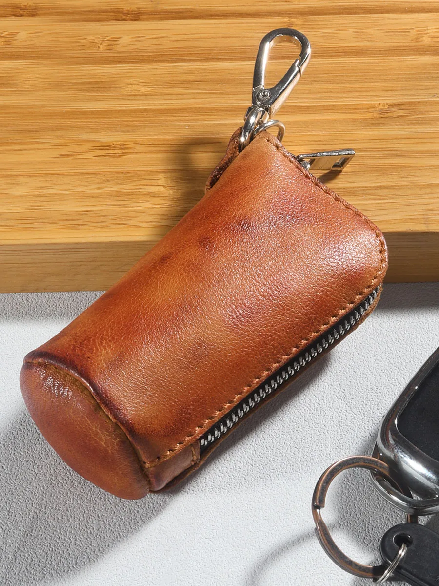 Gebwolf Universal Car Key Case Wallets Retro Cowhide Key Chain Bag Holder Car Remote Key Pouch Car Keychain Zipper Bag