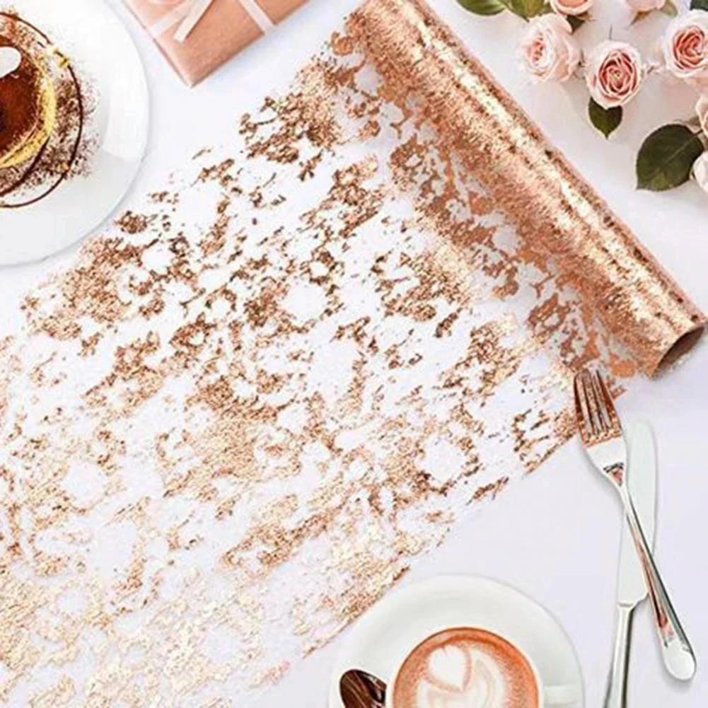 

273/500cm Rose Gold Wedding Table Runner Sequin Metallic Mesh Tablecloth Wedding Birtdhay Home Party Table Setting Dining Decor