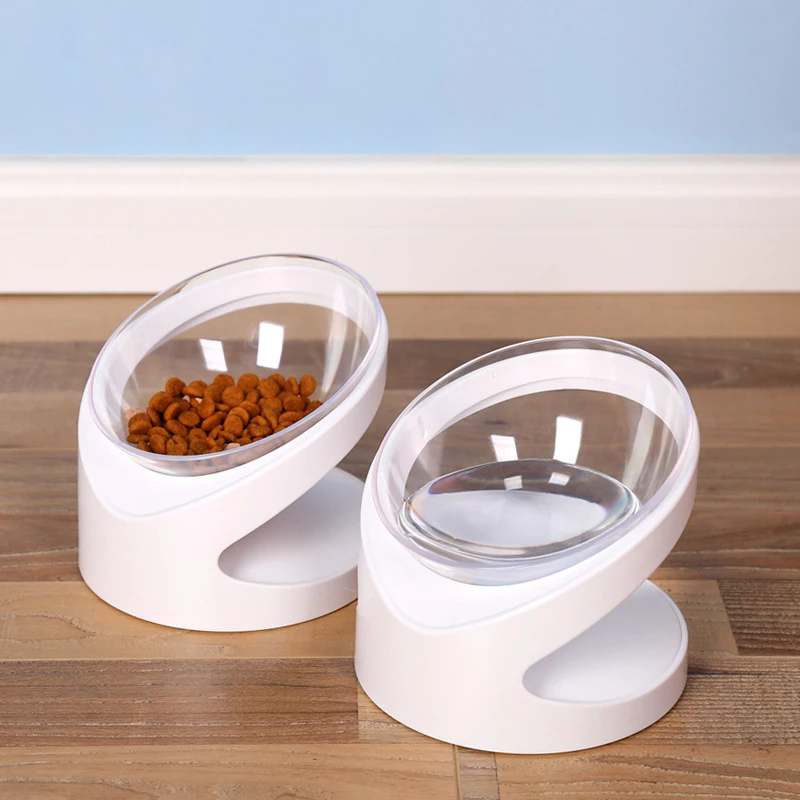 Transparent Cat Bowl High Foot Dog Bowl 45°Neck Protector Cat Pet Food Water Bowl Anti-overturning Binaural Pet Feeding Cup