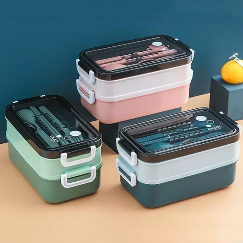 

2023 Double Layer Stainless Steel Lunch Box With Soup Bowl Leak-Proof Bento Box Dinnerware Set Microwave Adult Student Food Cont