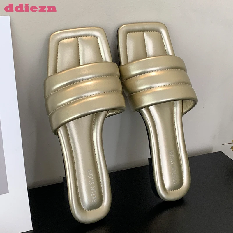 

Женские летние шлепанцы, повседневная черная обувь на плоской подошве, 2023