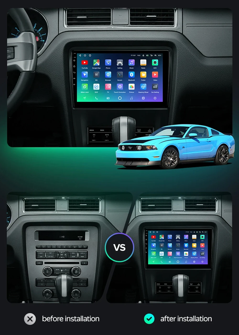 Android 14 Carplay Auto для Ford Mustang 5 S-197 2009-2014 Автомобильный радиоприемник Мультимедийный