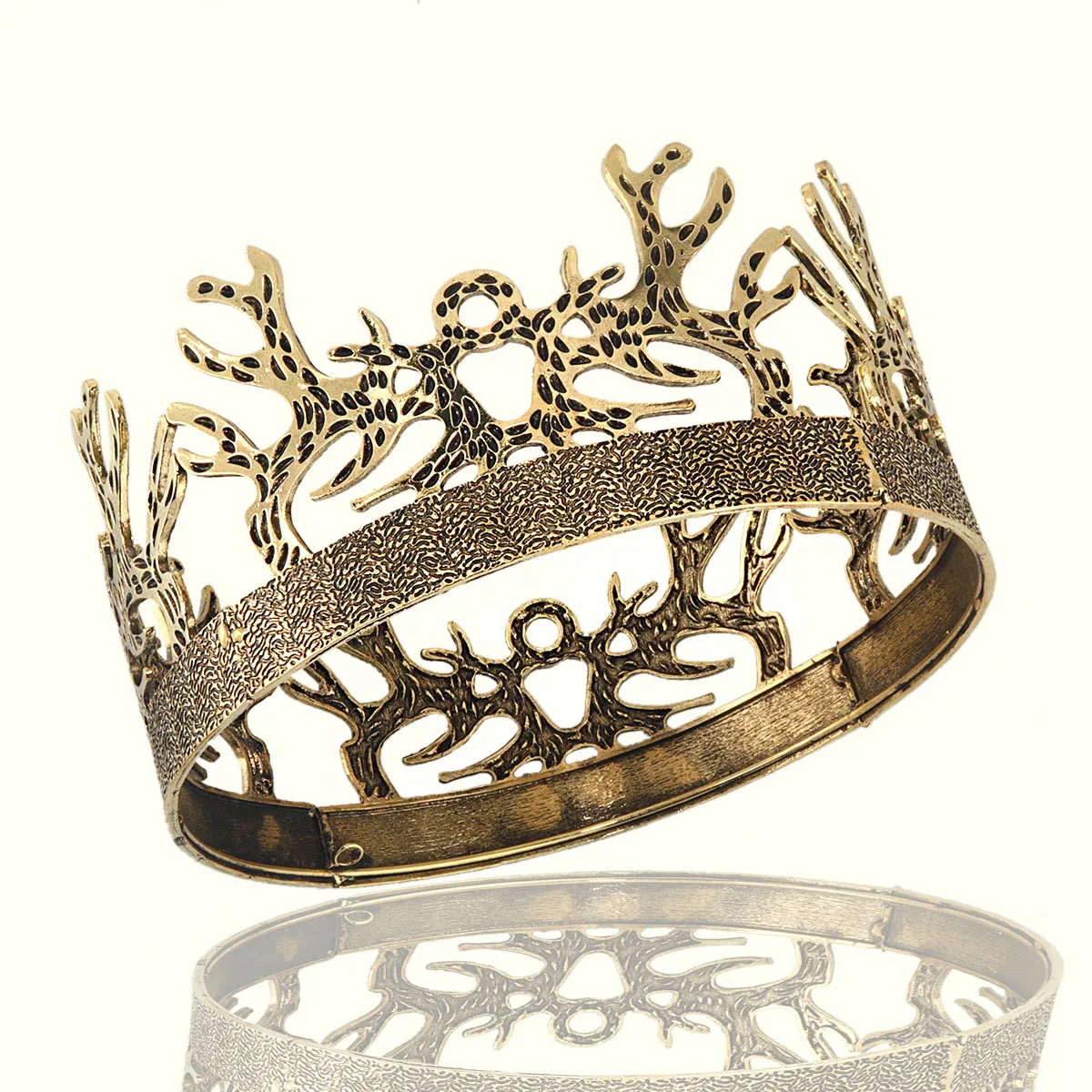 

Baroque Antlers Black Gold Royal King Tiaras Men Metal Round Crowns Boys Hair Accessories Women Witch Costume Halloween Diadem