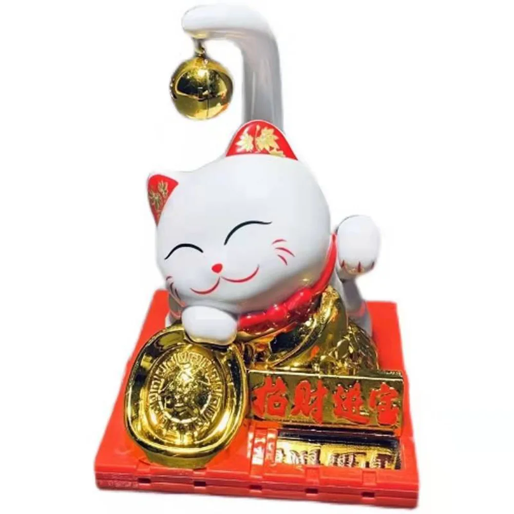 

Cute Lucky Cat Solar Powere Lucky Wealth Waving Hand Fortune Cat Welcome Long Tail Cat Sculpture Statue Decoration Car Ornament