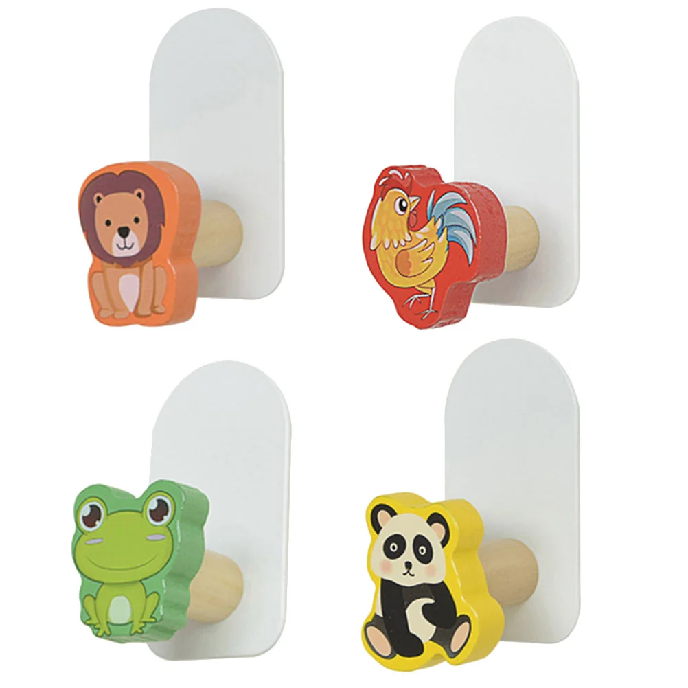 

4pcs Coat Hanger Hooks Wood Wall Hooks Stick On Hooks Animal Wall Hanging Hooks Kids Coat Hooks