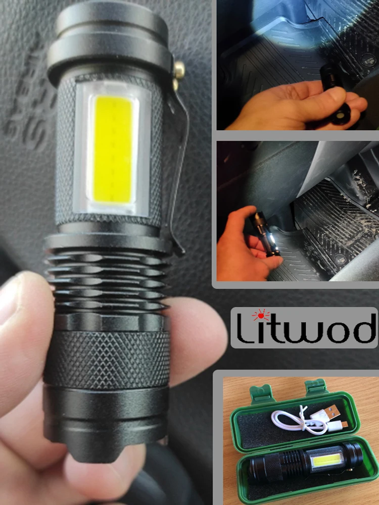 

Gift box Packing Mini led Flashlight Zoom Torch Built in battery Lamp Lantern Adjustable Portable hunting Penlight 2000 Lumen