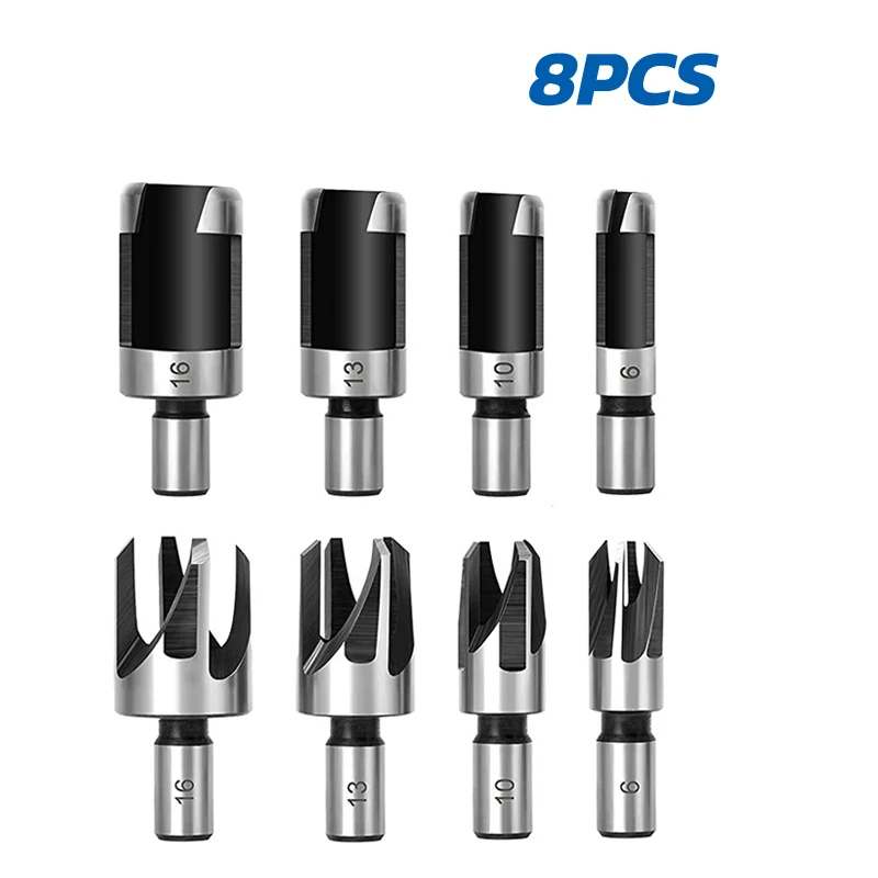 

8pcs Wood Plug Cutter Drill 5/8" 1/2" 3/8" 1/4" Straight Cutting Tool Drill Bit Cork Drills Barrel Claw Round Wood Tenon Drills