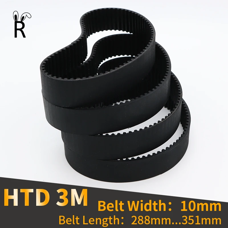 HTD 3M Synchronous Belt Drive Belt Conveyor Toothed Belt Width 10mm Length 288 291 294 348 351mm Rubber Closed Loop Timing Belt