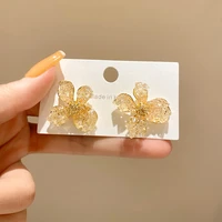 romantic gold plated glass diamond flower stud earrings for women new fashion earrings jewelry