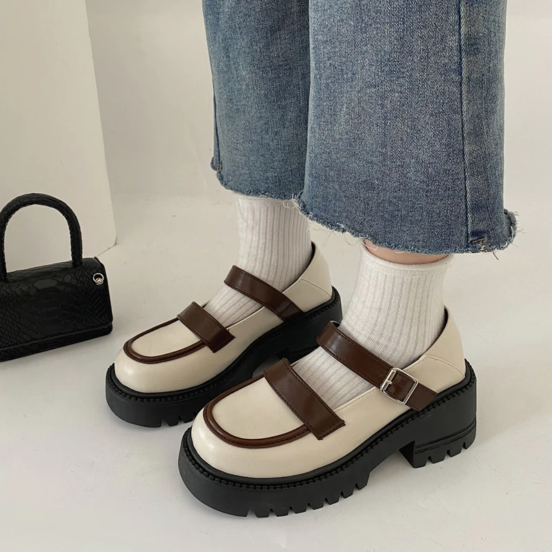 

Vintage Mary Jane Small Leather Shoes Spring and Autumn Fashion Color Matching PU Mary Jane Jk Women's Shoes Children's Shoes