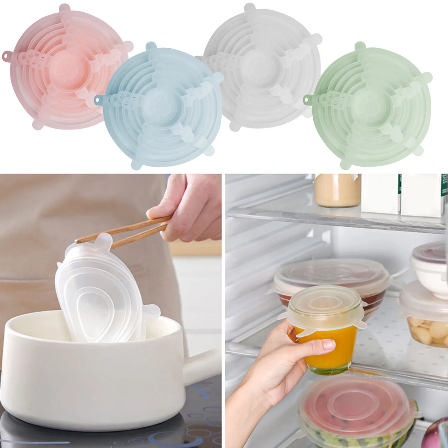 

Behogar 6pcs Round Silicone Stretch Lid Reusable Stretchable Food Storage Container Covers Lids for Dishes Bowls Cups