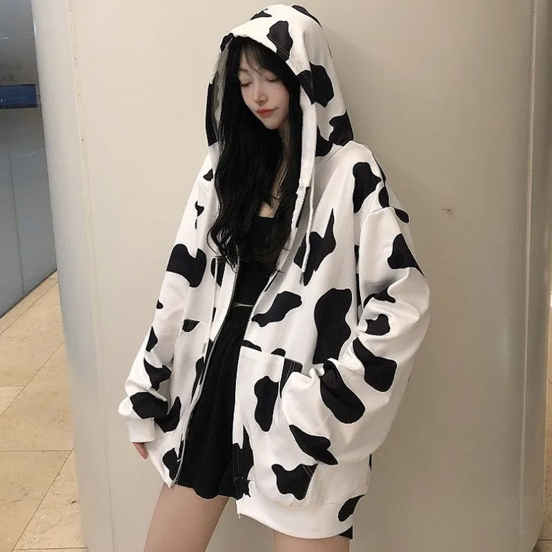 

Hooded Cow Sweater Women Loose Autumn And Winter Tops