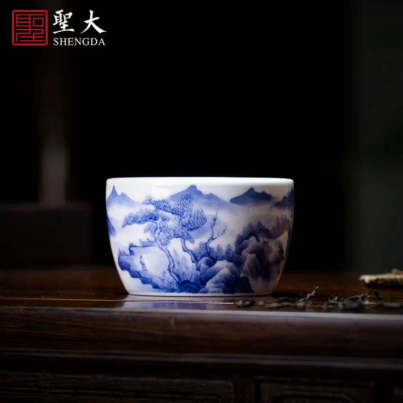 

Керамическая чайная чашка кунг-фу ручная роспись сине-белая скала Wangyun мастер чашка чайная чашка все ручной работы Цзиндэчжэнь Чайный Набор