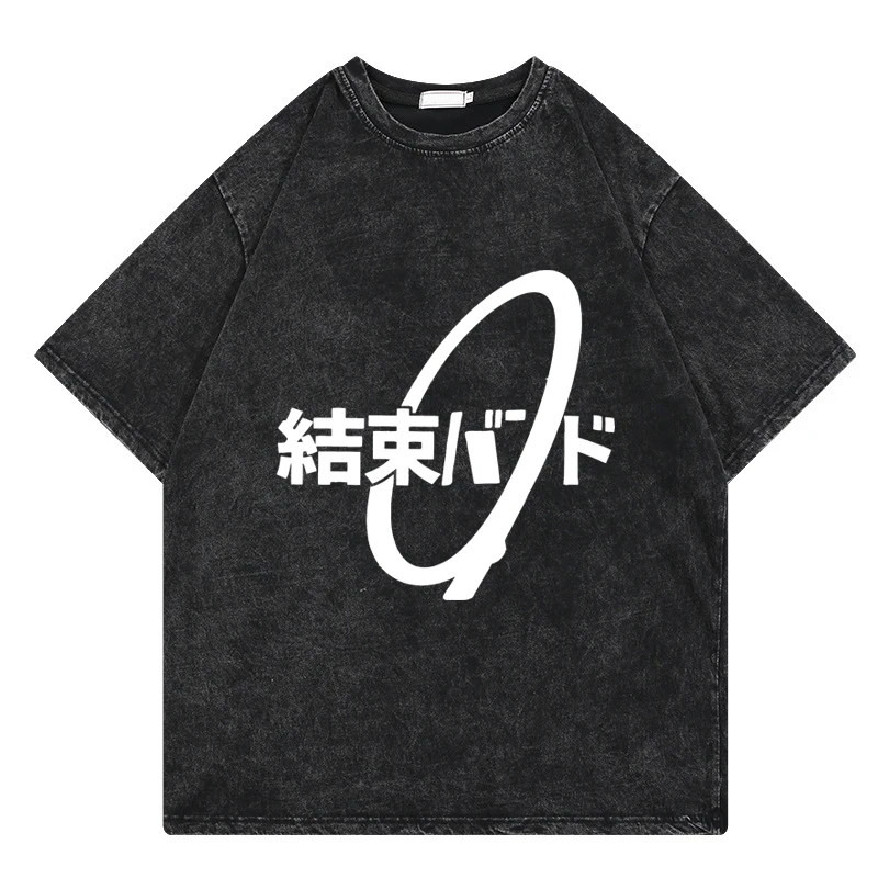 

Модная винтажная промытая футболка Bocchi the Rock, аниме мужские футболки, японская манга, уличная одежда, футболка с коротким рукавом