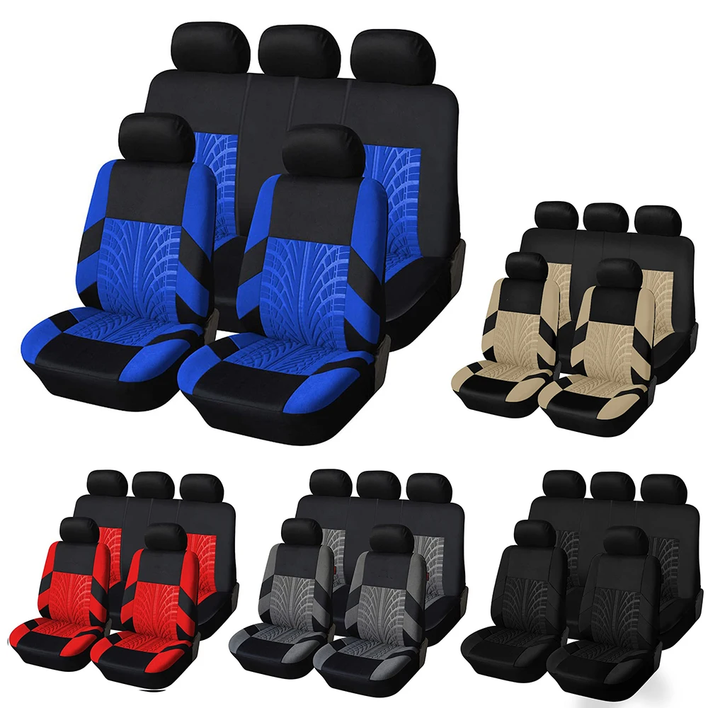

Embroidery Car Seat Covers Set Universal Fit Most Cars Covers with Tire Track Detail Styling Car Seat Protector For 5 Seats Cars