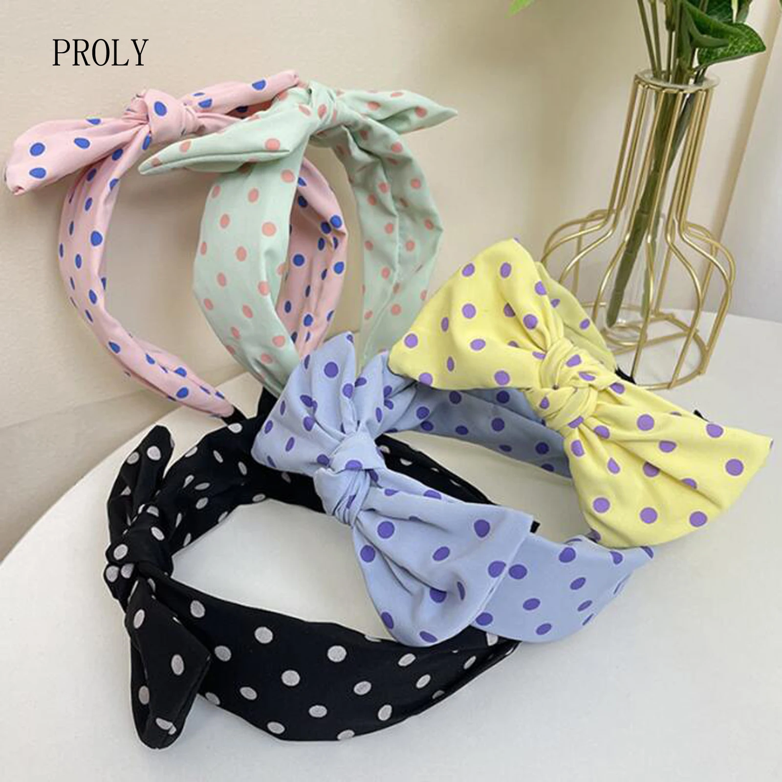 

PROLY New Fashion Headband For Women Fresh Color Point Hairband Big Bowknow Turban Autumn Headwear Hair Accessories