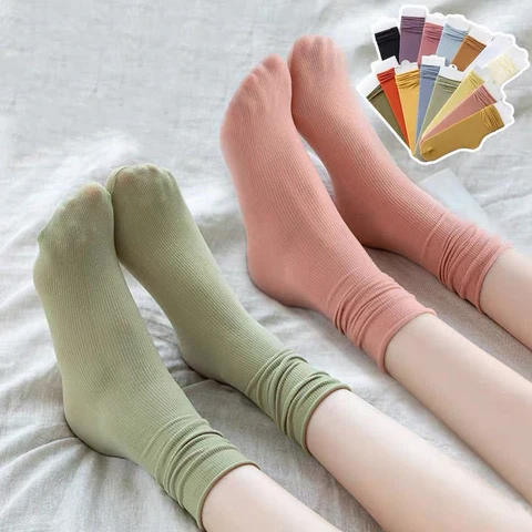 LKWDer 1Pair Women Colorful Loose No Pilling Socks Knitting Rib Thin Spring Summer Female Socks High Tube Streetwear Soft Sock
