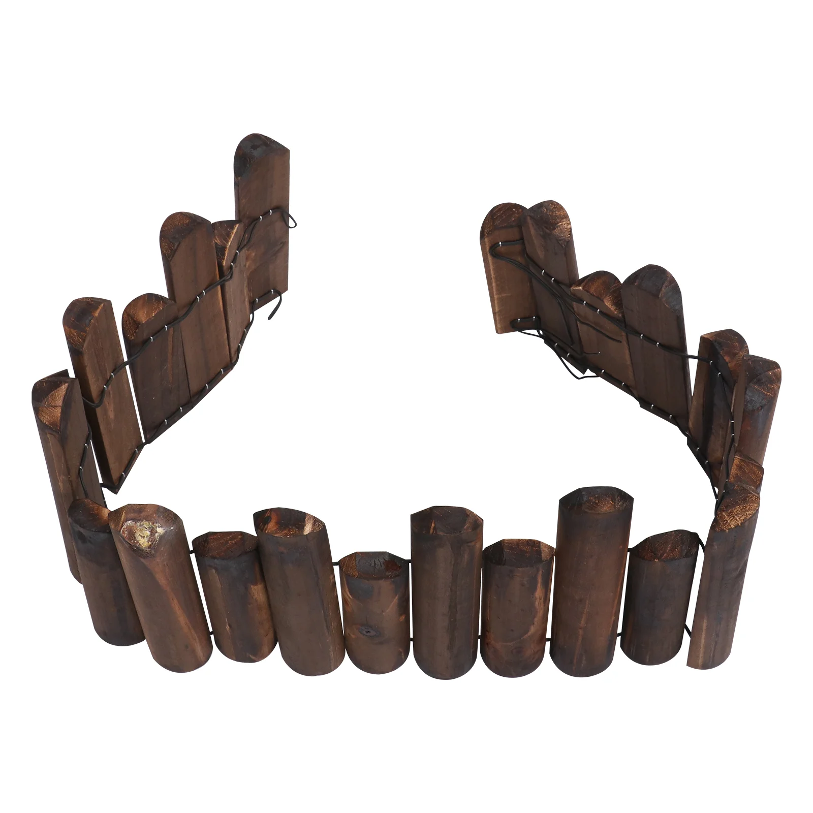 

Garden Wooden Fence Burnt Finish Wood Outdoor Landscape Edging Flexible Decorative Border for Garden Lawn Brown