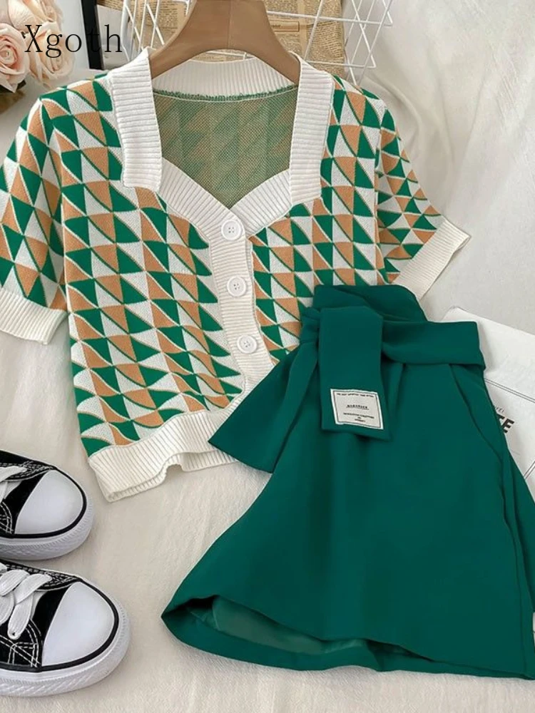 Женский винтажный костюм с шортами Xgoth