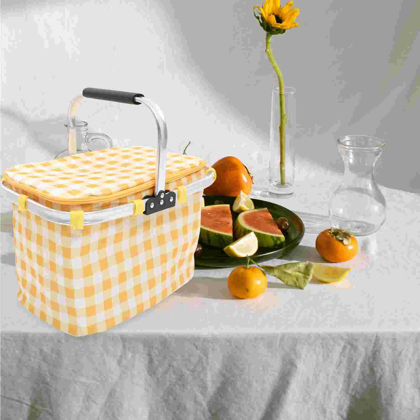 

Basket Storage Picnicbaskets Camping Bread Serving Fruit Shopping Container Candy Outdoor Handle Grocery Balcony Floral Woven