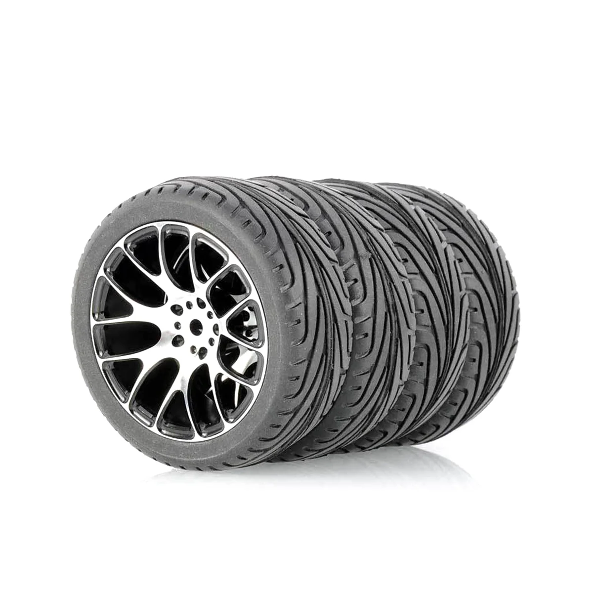 

4 Pcs for 1/10 General-Purpose Flat Running Tire Wheel Hub Road Racing Running Broker Tire Has Strong Grip,Silver