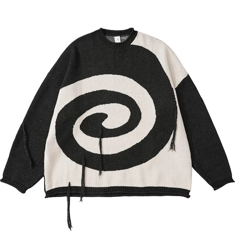 

Hip Hop Sweater Streetwear Harajuku Knitted Whirlpool Pullover Jumpers Men Autumn Winter Fashion Casual Loose Sweaters Couples