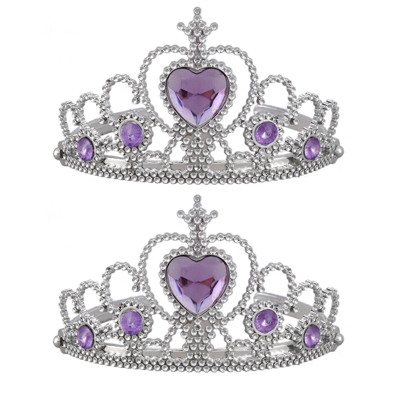 

2X Woman Wedding Faux Rhinestone Tiara Crown Headband Silver Tone Purple