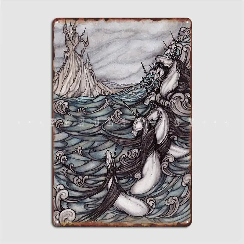 

Unicorns In Sea Metal Sign Cinema Living Room Vintage Kitchen Painting Décor Tin Sign Posters