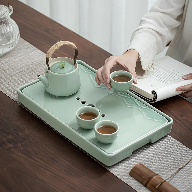 Table Ceramic Tea Ceremony Tray Drainer Water Storage Drainer Kungfu Food Tray Small Reservoir Dienbladen Tea Accessories OB50CP