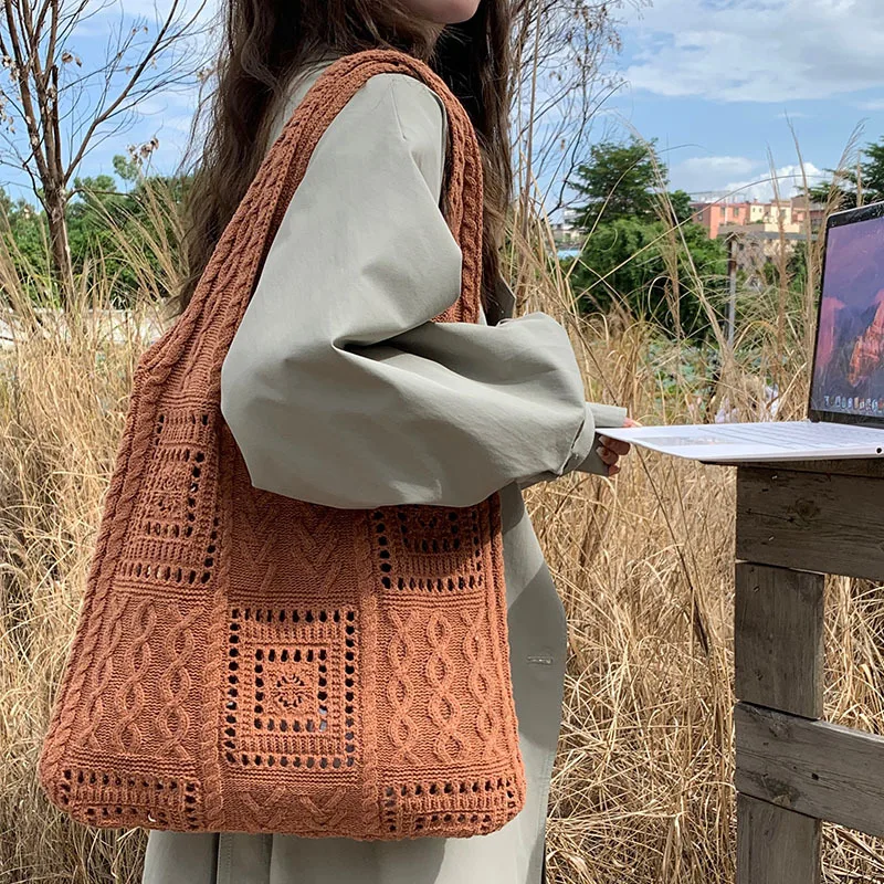 Пляжная Повседневная винтажная вязаная ажурная ручная вязка на одно плечо